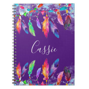 Boho feathers personalised notebook