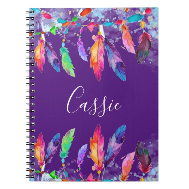 Boho feathers personalised notebook (Front)