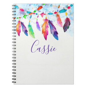 Boho feathers personalised notebook