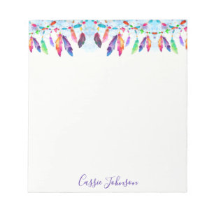 Boho feathers personalised notepad