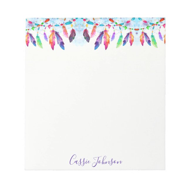 Boho feathers personalised notepad (Front)