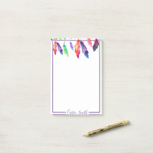 Boho feathers personalised post-it notes