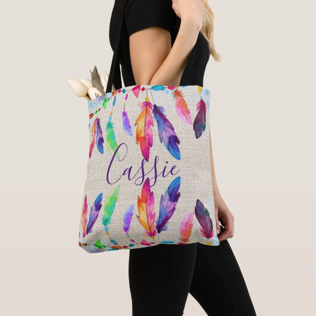 Boho feathers personalised Tote Bag (Close Up)