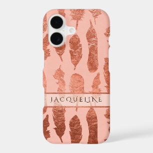 Boho Feathers Rose Gold Leaf Faux Watercolor Blush