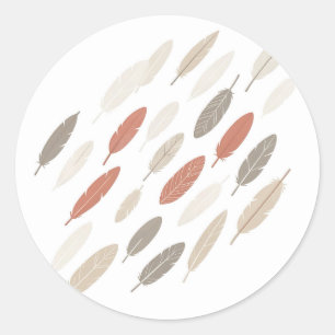Boho Feathers Rust Taupe Diagonal Pattern Classic Round Sticker
