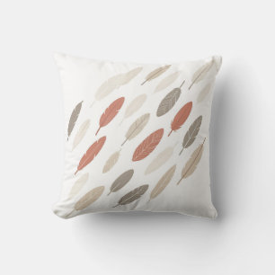Boho Feathers Rust Taupe Diagonal Pattern Cushion