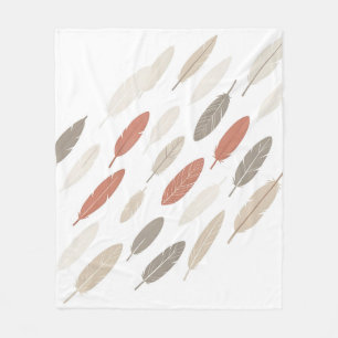 Boho Feathers Rust Taupe Diagonal Pattern Fleece Blanket