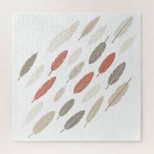 Boho Feathers Rust Taupe Diagonal Pattern Jigsaw Puzzle