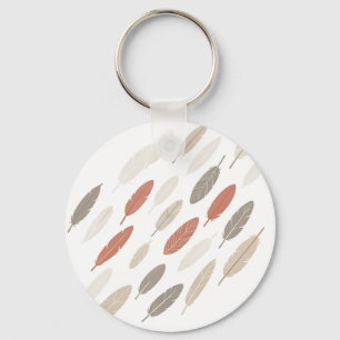 Boho Feathers Rust Taupe Diagonal Pattern Key Ring