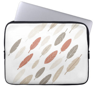 Boho Feathers Rust Taupe Diagonal Pattern Laptop Sleeve