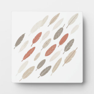  Boho Feathers Rust Taupe Diagonal Pattern Plaque