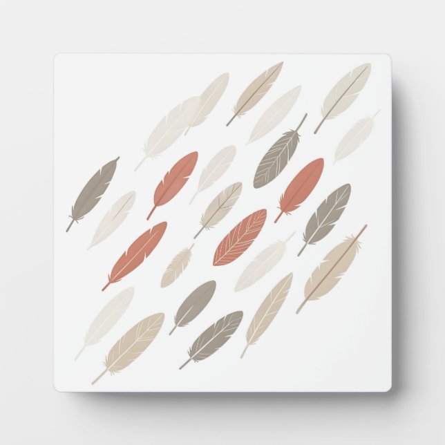  Boho Feathers Rust Taupe Diagonal Pattern Plaque (Front)