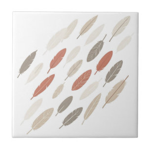 Boho Feathers Rust Taupe Diagonal Pattern Tile