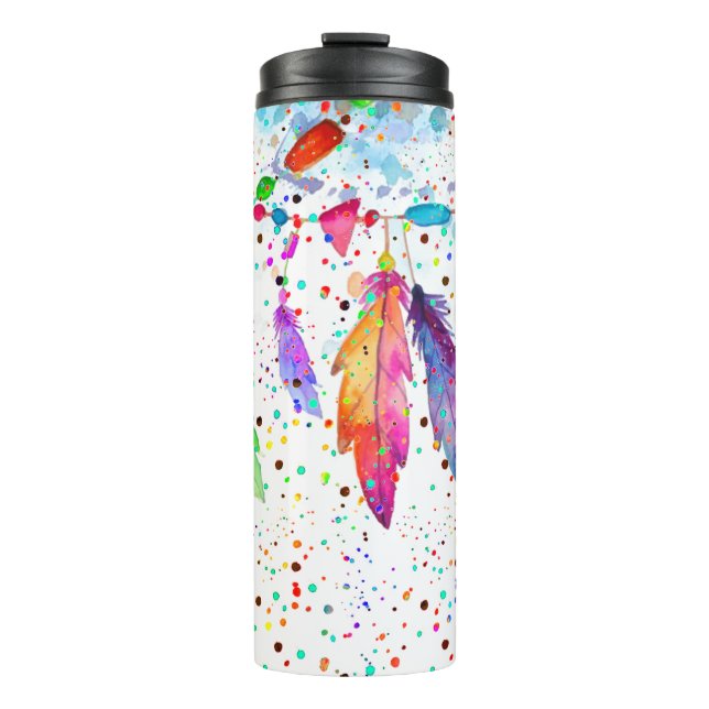 Boho feathers  thermal tumbler (Front)