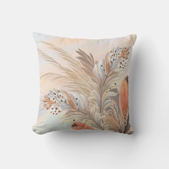 Boho Feathers Throw Pillow (Front)