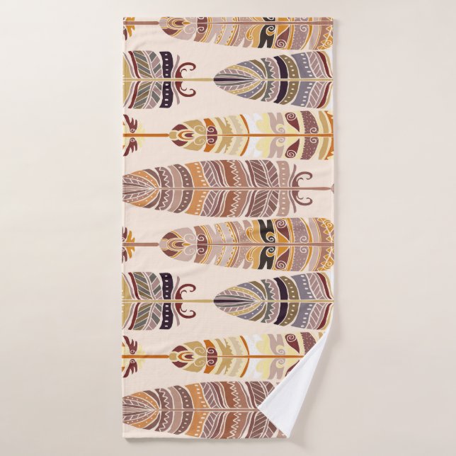 Boho Feathers: Tribal Seamless Pattern Bath Towel (Bath Towel)
