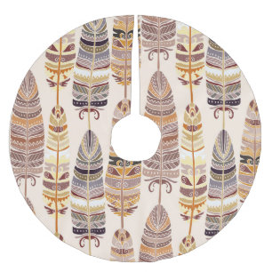 Boho Feathers: Tribal Seamless Pattern Brushed Polyester Tree Skirt