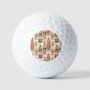 Boho Feathers: Tribal Seamless Pattern Golf Balls