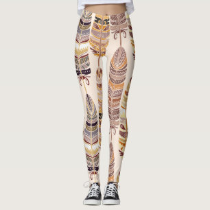 Boho Feathers: Tribal Seamless Pattern Leggings