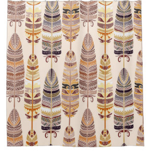 Boho Feathers: Tribal Seamless Pattern Shower Curtain