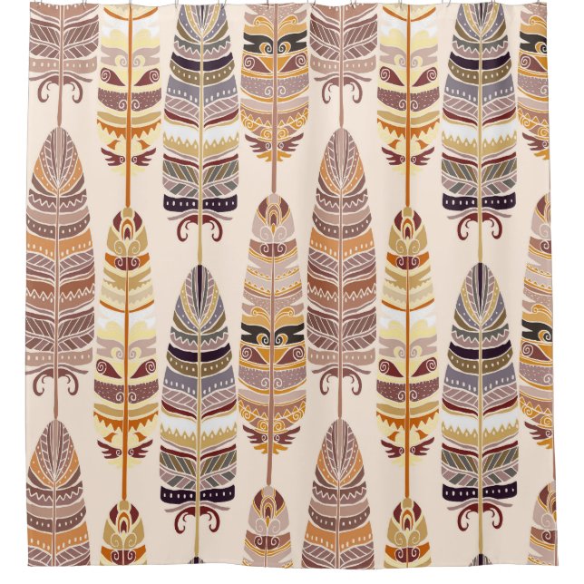 Boho Feathers: Tribal Seamless Pattern Shower Curtain (Front)