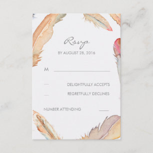 Boho Feathers Watercolor Wedding RSVP Cards
