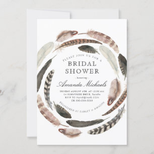 Boho Feathers Western Desert Beige Bridal Shower Invitation
