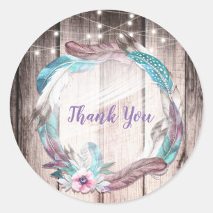 Boho Feathers Wreath & String Lights Bridal Shower Classic Round Sticker