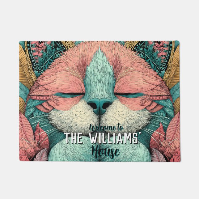 Boho Feline Kittens Cat Floormat  Doormat (Front)