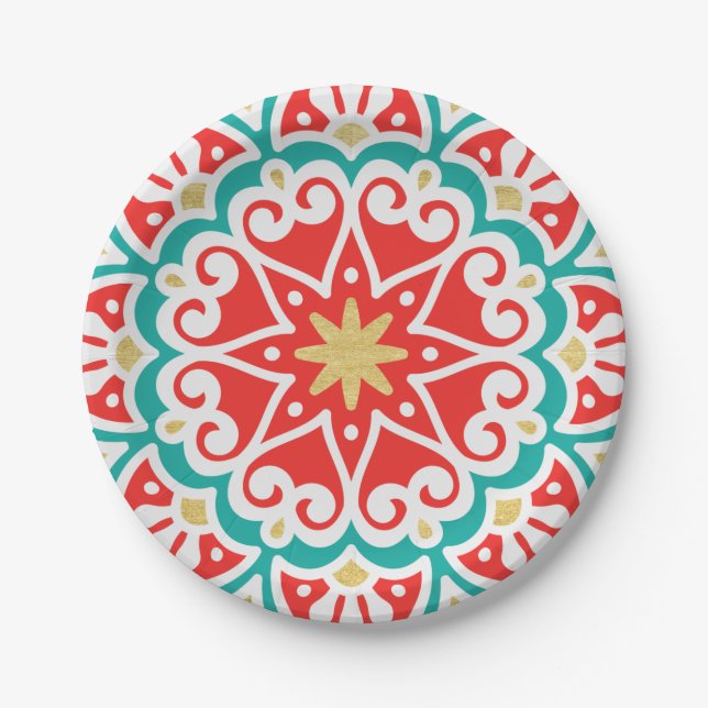 Boho Fiesta Geometric Paper Plate (Front)