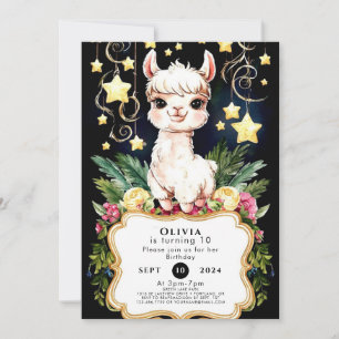 Boho Fiesta Llama Birthday Invitation