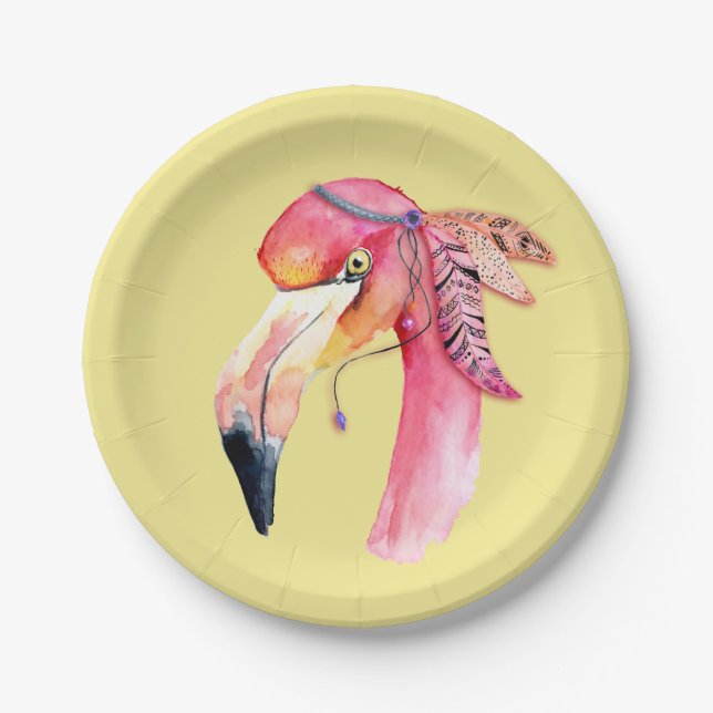 Boho Fiona Flamingo Paper Plates (Front)