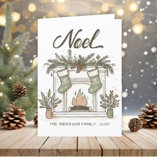 Boho Fireplace Stockings Rustic Earth Tones Holiday Card
