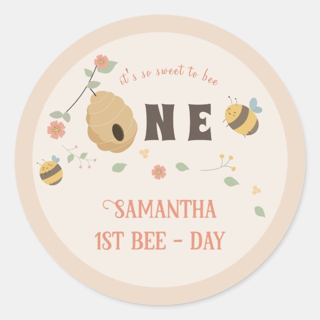 Boho First bee day 1st bee birthday Classic Round Sticker (Front)
