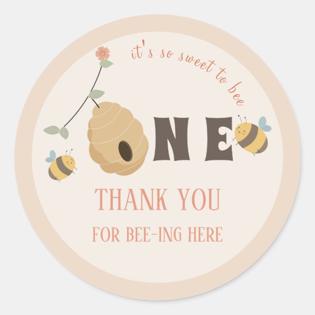 Boho First bee day 1st bee birthday Classic Round Sticker (Front)