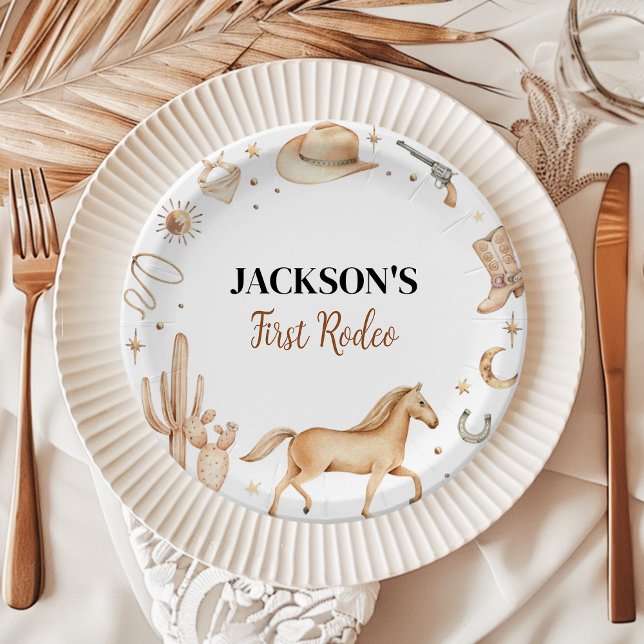 Boho First Rodeo Birthday Baby Shower Paper Plates (Creator Uploaded)