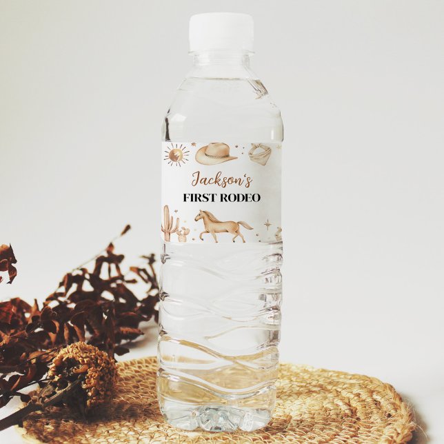 Boho First Rodeo Birthday Water Bottle Label (Creator Uploaded)