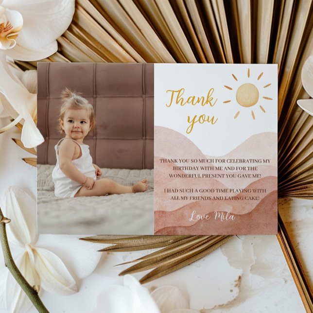 Boho First Trip Around Sun Thank You Card Birthday (Creator Uploaded)