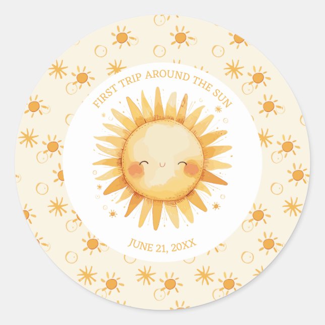Boho First Trip Around The Sun 1st Birthday Classic Round Sticker (Front)
