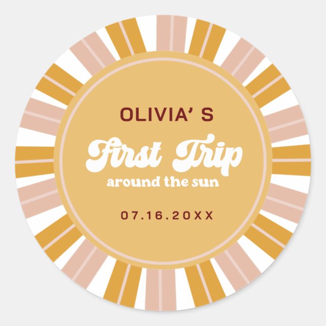 Boho First Trip Around the Sun 1st Birthday Classic Round Sticker (Front)