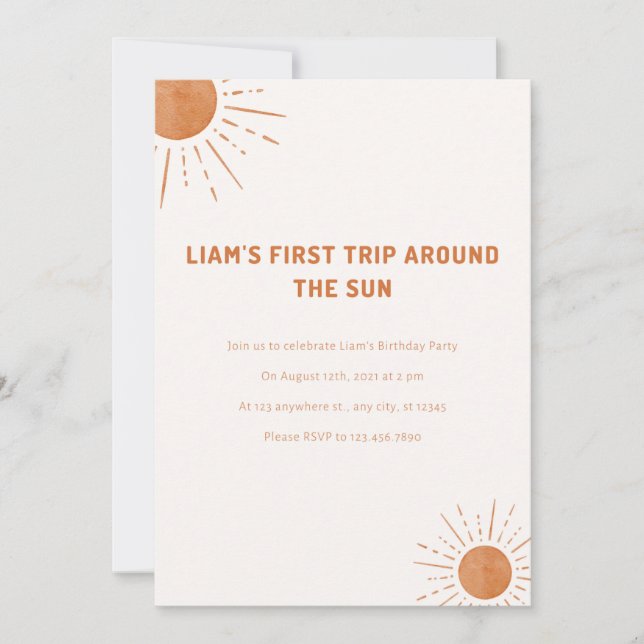 Boho First Trip Around The Sun 1st Birthday Invita Invitation (Front)
