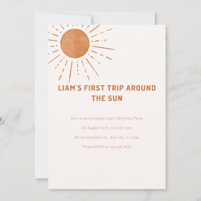 Boho First Trip Around The Sun 1st Birthday Invita Invitation (Front)