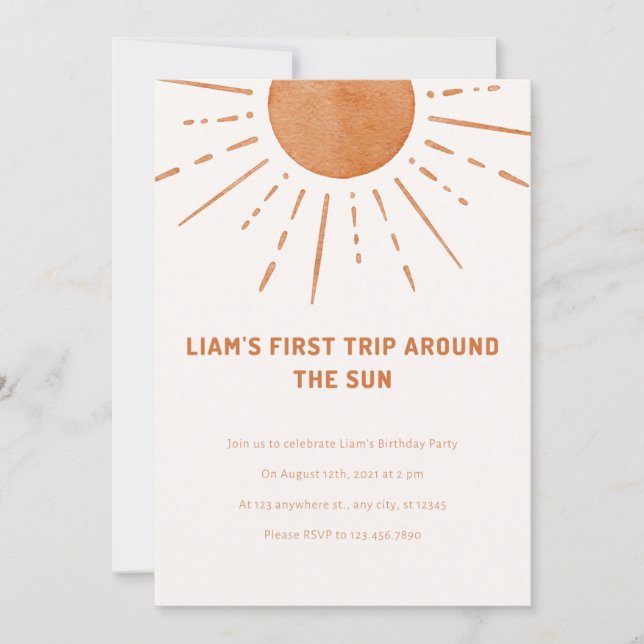Boho First Trip Around The Sun 1st Birthday Invita Invitation (Front)
