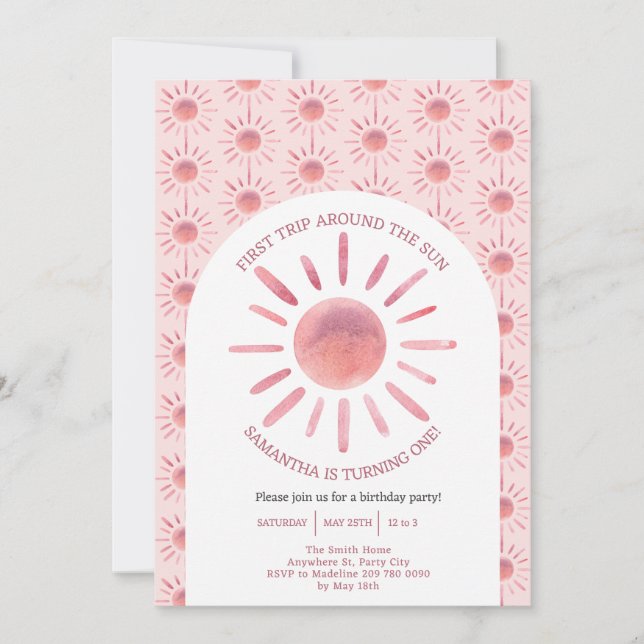Boho First Trip Around The Sun 1st Birthday Invitation (Front)
