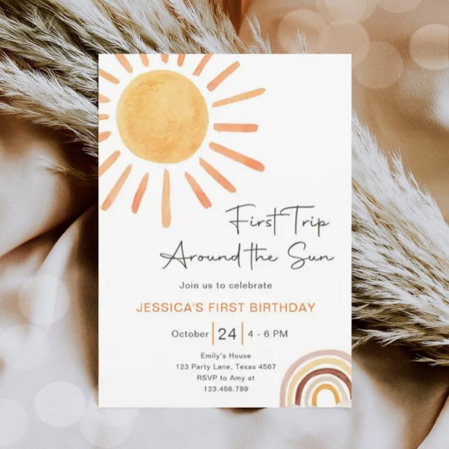 Boho First Trip Around The Sun 1st Birthday Invitation (Creator Uploaded)