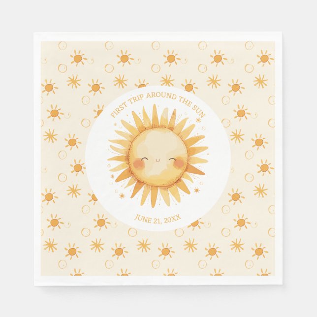 Boho First Trip Around The Sun 1st Birthday Napkin (Front)