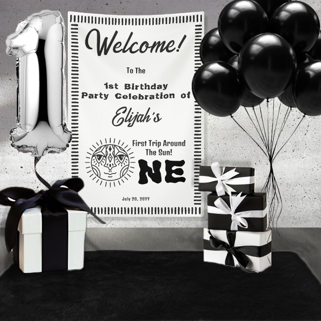 Boho First Trip Around the Sun 1st Birthday Party Banner (Creator Uploaded)