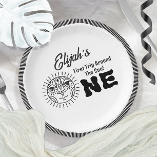 Boho First Trip Around the Sun 1st Birthday Party Paper Plate