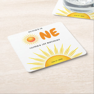 Boho First Trip Around the Sun 1st Birthday  Square Paper Coaster