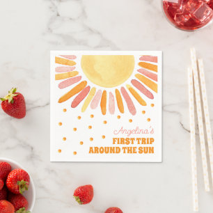 Boho First Trip Around the Sun Birthday Watercolor Napkin